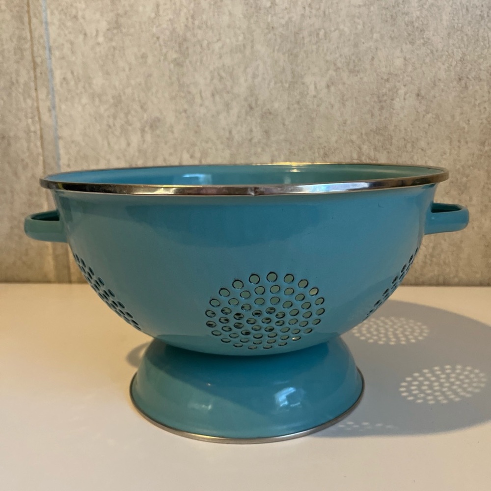 Turquoise Metal Colander with Handles
